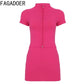 FAGADOER Casual Sporty 2 Piece Sets Woman Outfit Short Sleeve Zip Crop Tops and Mini Skirt Matching Jogger Female Tracksuits New