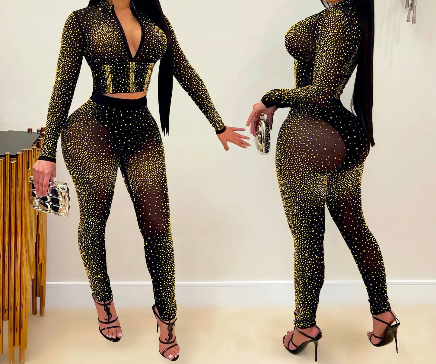 Sexy Two Piece Sets Womens Outifits Streetwear 2023 Autumn Winter Fashion Versatile Solid V-neck Long Sleeve Female Pants Suit