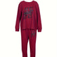 Plus Size Casual Sports Hoodie Two-Piece Set Loose Long Sleeve T Shirt Letter Pants for Women