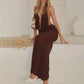 Candyhot Sexy Halter Backless Bandage Hollow Out Tops and Slim Mesh Maxi Skirt Y2K Summer Fashion Evening Women 2 Pieces Set