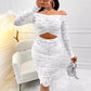 Women Dress Mid Length Dresses Bodycon Off Shoulder Hollow Out Sexy Elegant Sheath White Club High Waist Party Beach Vestidos