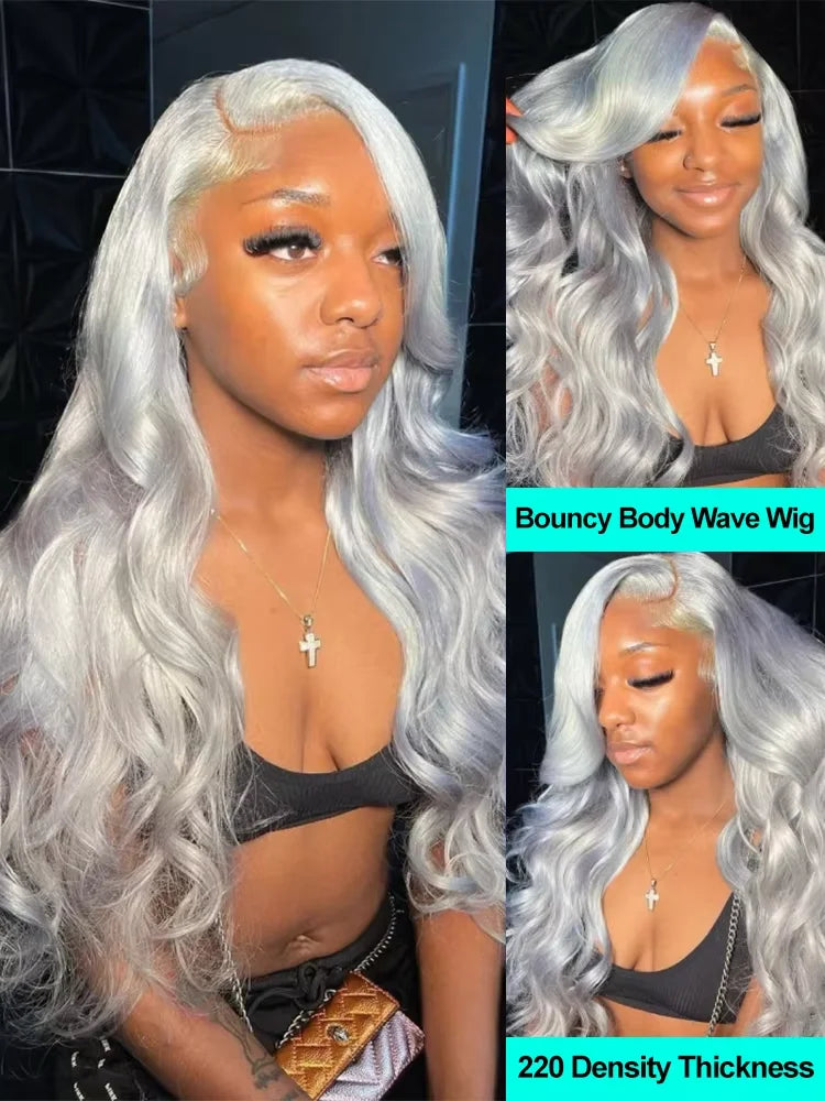 Grey Wigs 100% Raw Vietnamese Human Hair Wigs Body Wave Silver Lace Front Human Hair Wigs For Women Gray 13x6 HD Lace Wigs