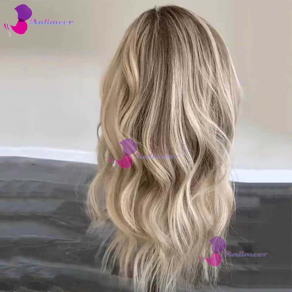 Ash Blonde #8/613 Human Hair Body Wave Glueless 180% Density Blonde Full Lace Wigs Bleached Knots 13x4 Lace Front Human Hair Wig