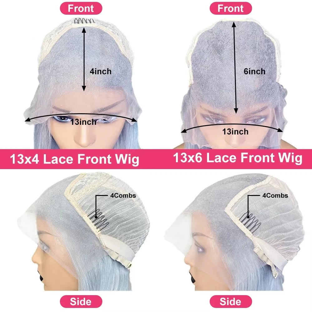 Blue Body Wave Lace Front Human Hair Wigs 13x4 HD Transparent Lace Frontal Wigs For Women Prepucked Lace Wigs Bleach Knots
