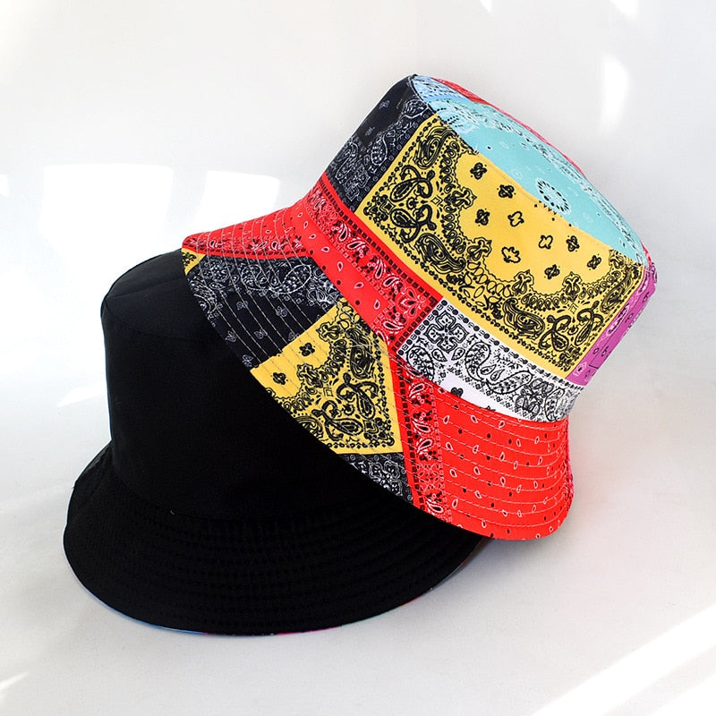 Unisex Cotton Bucket Hat Men Women Cashew Flowers Double-Sided Sun Cap Summer Panama Fashion Fold Sun Fishing Fisherman Hats