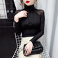 High neck Sexy Black Casual Bright silk Lady shirt