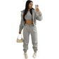 3 pieceLong Sleeve Zip Hoodies+Ribbed Tank+High Waist Three Pieces Outfit