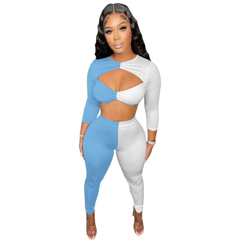 Color Block Patchwork Two Piece Set