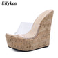 Clear Transparent Peep Toe Platform Women Wedges