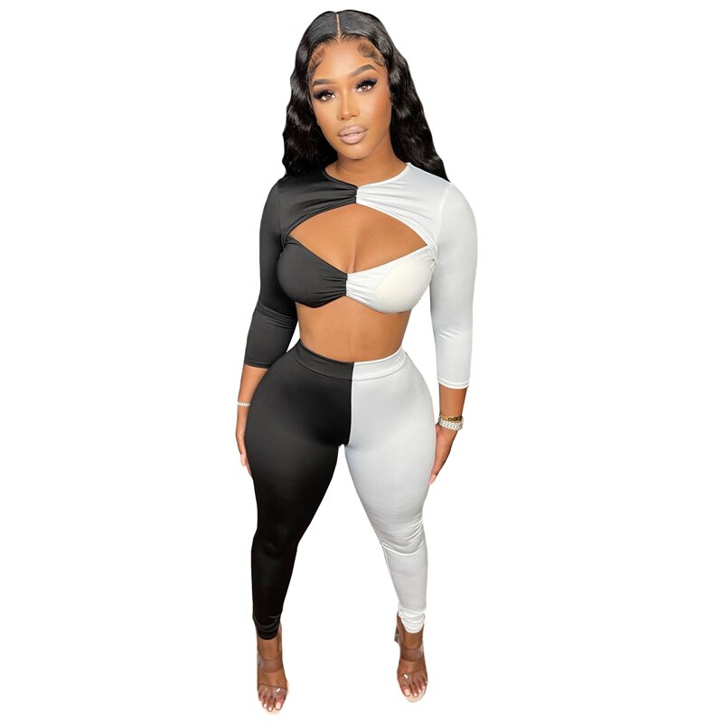 Color Block Patchwork Two Piece Set