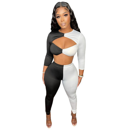 Color Block Patchwork Two Piece Set