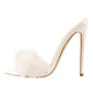 Peep Toe Mules Artificial Fur Slip OnWomen Brand HEELS