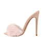 Peep Toe Mules Artificial Fur Slip OnWomen Brand HEELS