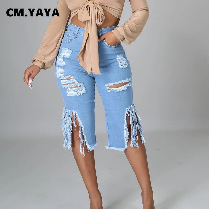 YAYA Women Jeans Hole Ripped