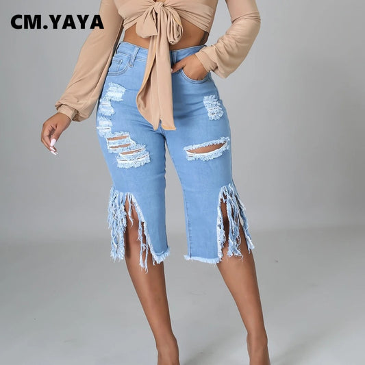 YAYA Women Jeans Hole Ripped