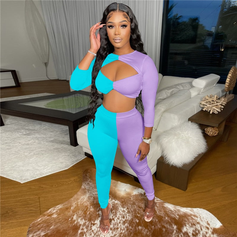 Color Block Patchwork Two Piece Set