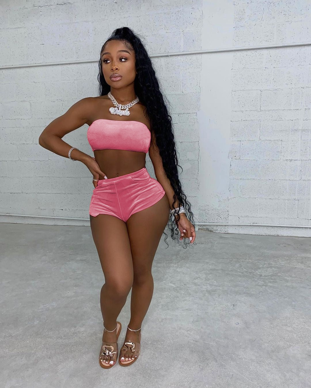 Solid Velvet Two Piece Shorts Sets luxury styles