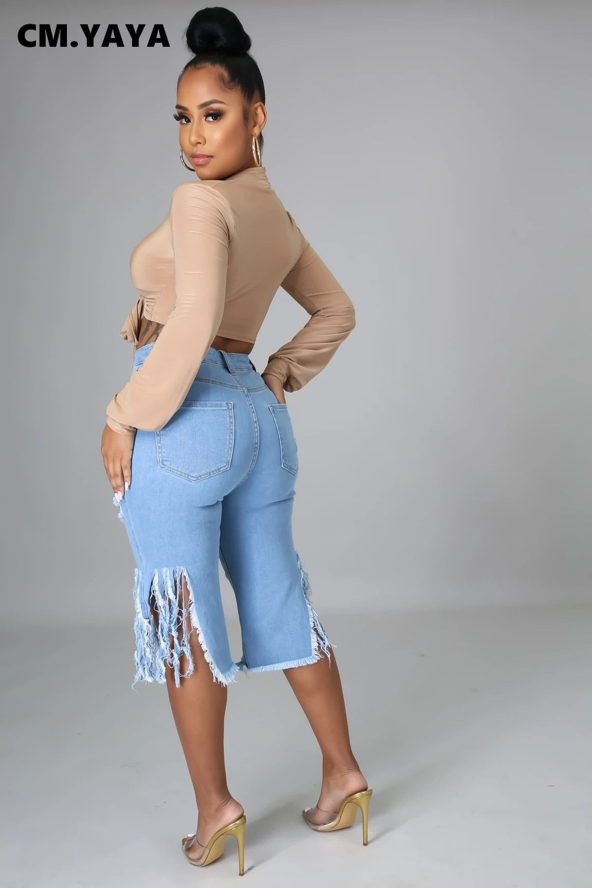 YAYA Women Jeans Hole Ripped