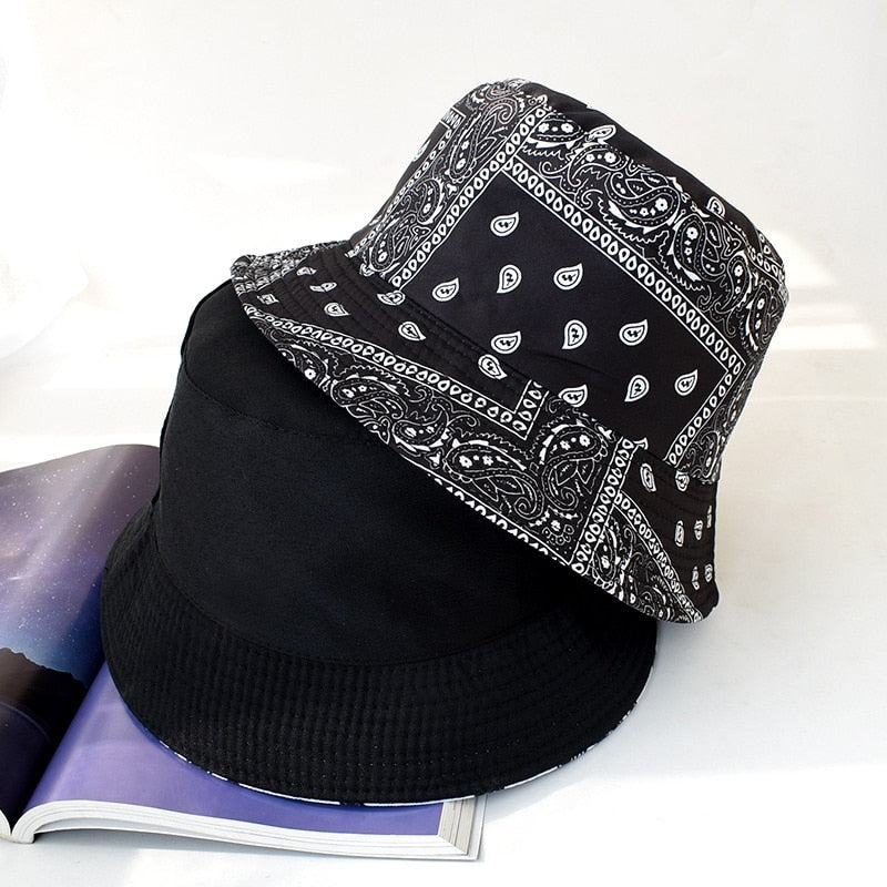 Unisex Cotton Bucket Hat Men Women Cashew Flowers Double-Sided Sun Cap Summer Panama Fashion Fold Sun Fishing Fisherman Hats