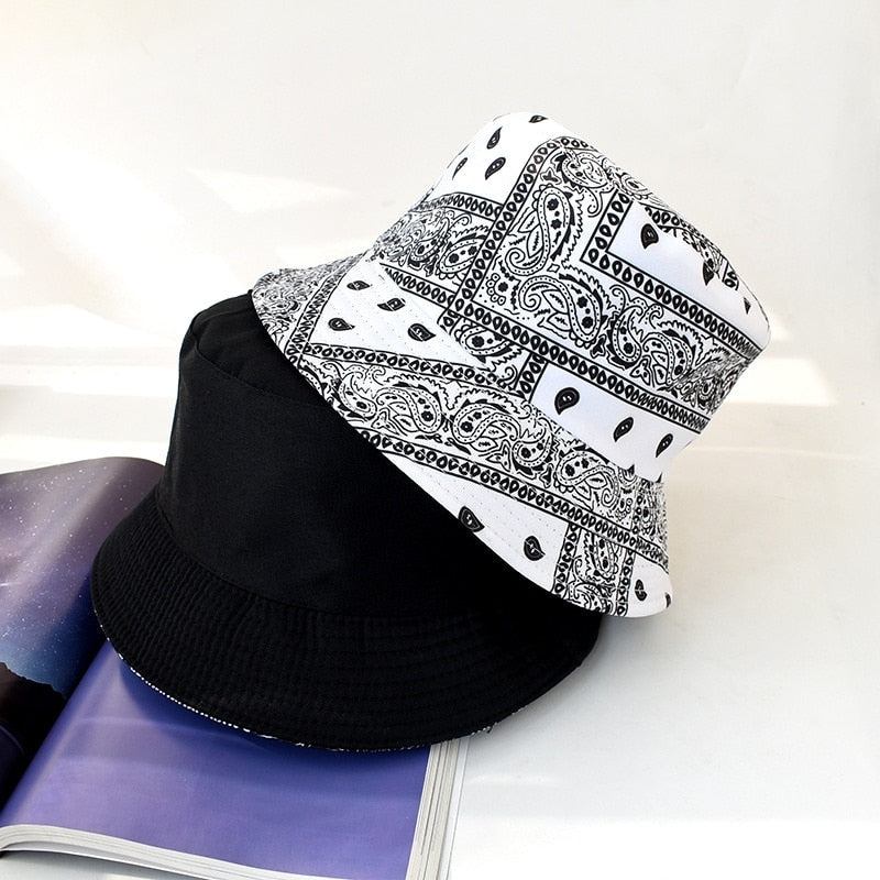 Unisex Cotton Bucket Hat Men Women Cashew Flowers Double-Sided Sun Cap Summer Panama Fashion Fold Sun Fishing Fisherman Hats