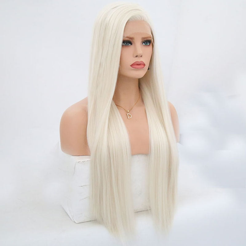 FROST HUMAN HAIR COLLECTION Charisma Blonde Wig Synthetic Lace Front Wig for Women Long Silky Straight Hair Natural Hairline Side Part Cosplay Wigs