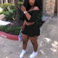 Two Piece Set Women Off Shoulder Buttons Crop Top Shorts 2 Piece Set
