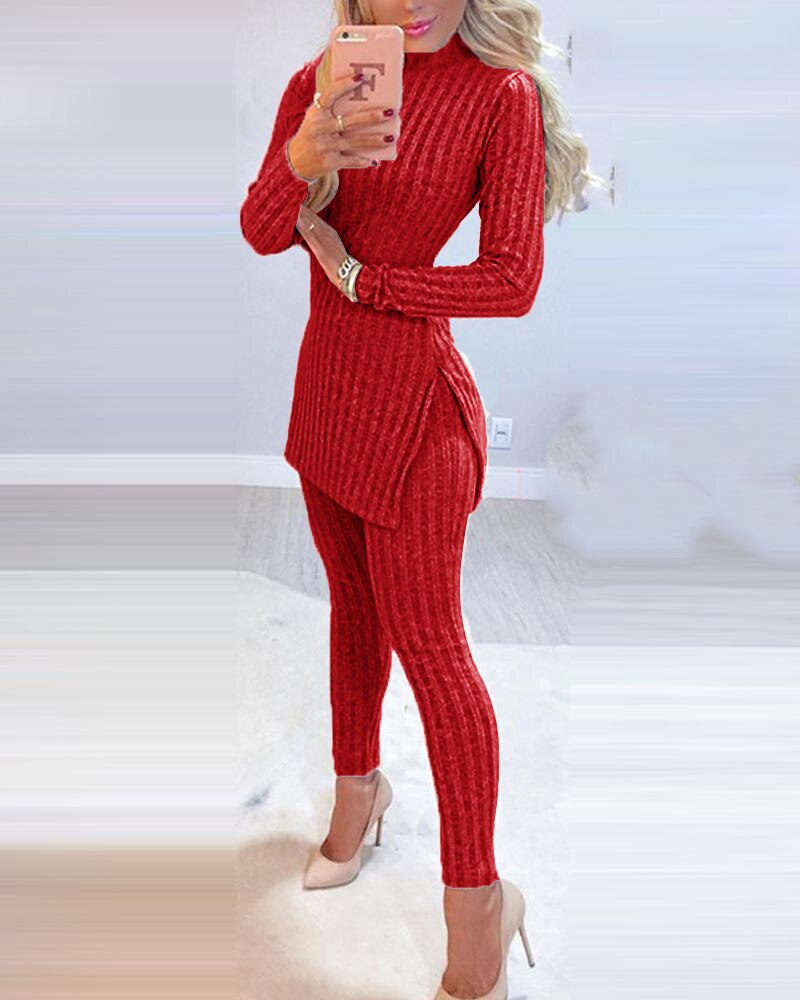 Knitted 2 Piece Suits Women Long Sleeve Set Fashion Outfit