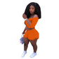 Two Piece Set Women Off Shoulder Buttons Crop Top Shorts 2 Piece Set