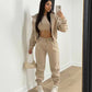 3 pieceLong Sleeve Zip Hoodies+Ribbed Tank+High Waist Three Pieces Outfit