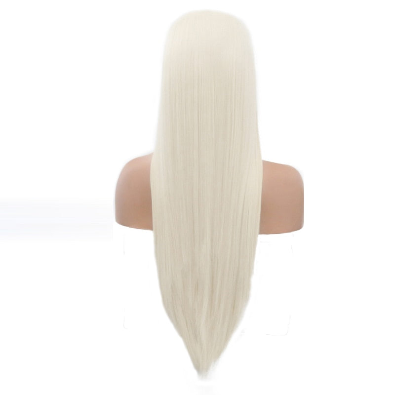 FROST HUMAN HAIR COLLECTION Charisma Blonde Wig Synthetic Lace Front Wig for Women Long Silky Straight Hair Natural Hairline Side Part Cosplay Wigs