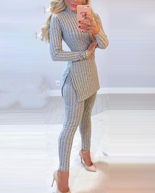 Knitted 2 Piece Suits Women Long Sleeve Set Fashion Outfit