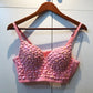 Pink Crystal Women Sexy Spandex Crop Top