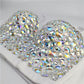 Colored Rhinestone Bustier Crop Top Spaghetti Strap Push Up Corset Vest