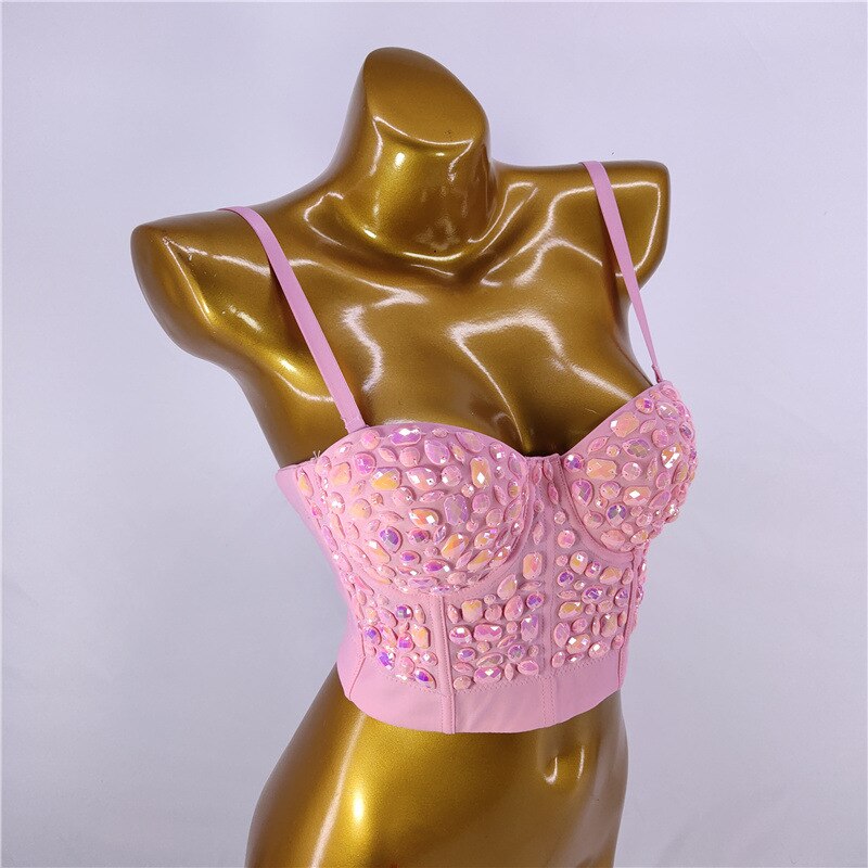 Sexy Sparkle Rhinestones Crop Top Corsets