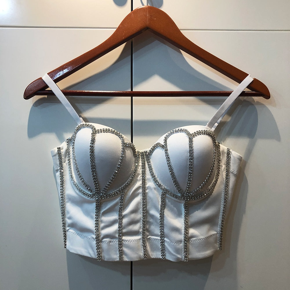 Handmade Women Glitter Diamante Crop Top