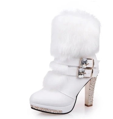 Cresfimix women cute sweet high quality white pu leather high heel boots lady casual autumn &amp; winter warm boots cool shoes a2849