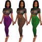 See through Sexy Two Piece Set Women Transparent Mesh Crop Top and Pencil Pants Suit