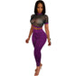 See through Sexy Two Piece Set Women Transparent Mesh Crop Top and Pencil Pants Suit