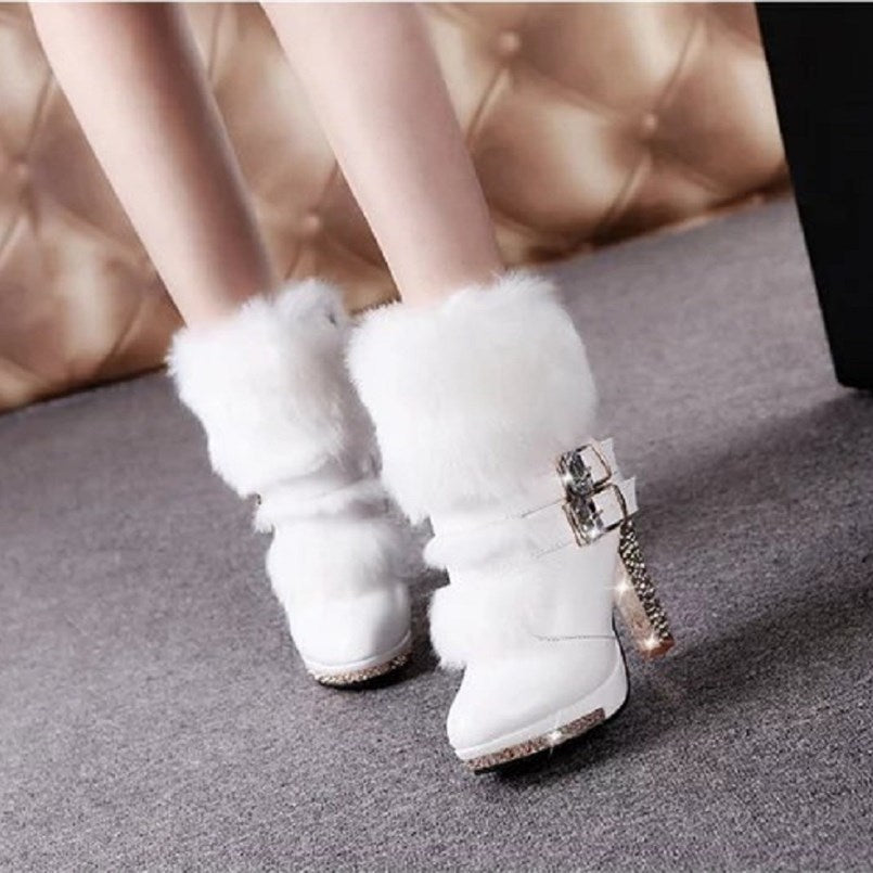 Cresfimix women cute sweet high quality white pu leather high heel boots lady casual autumn &amp; winter warm boots cool shoes a2849
