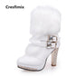 Cresfimix women cute sweet high quality white pu leather high heel boots lady casual autumn &amp; winter warm boots cool shoes a2849