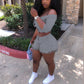 Two Piece Set Women Off Shoulder Buttons Crop Top Shorts 2 Piece Set