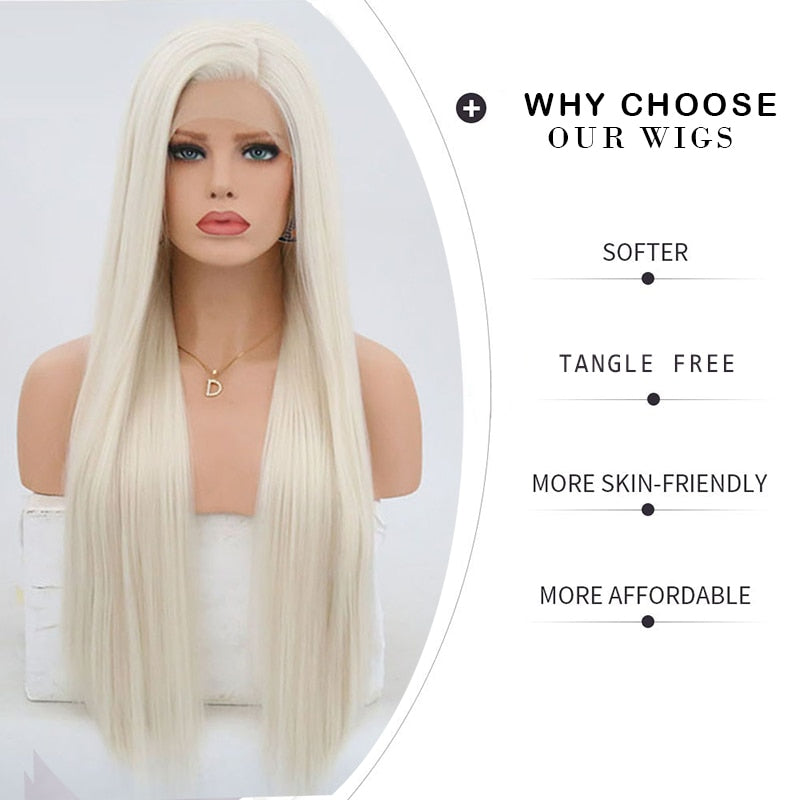 FROST HUMAN HAIR COLLECTION Charisma Blonde Wig Synthetic Lace Front Wig for Women Long Silky Straight Hair Natural Hairline Side Part Cosplay Wigs