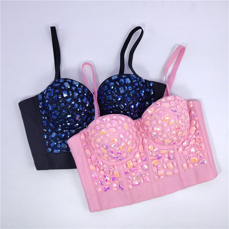 Sexy Sparkle Rhinestones Crop Top Corsets