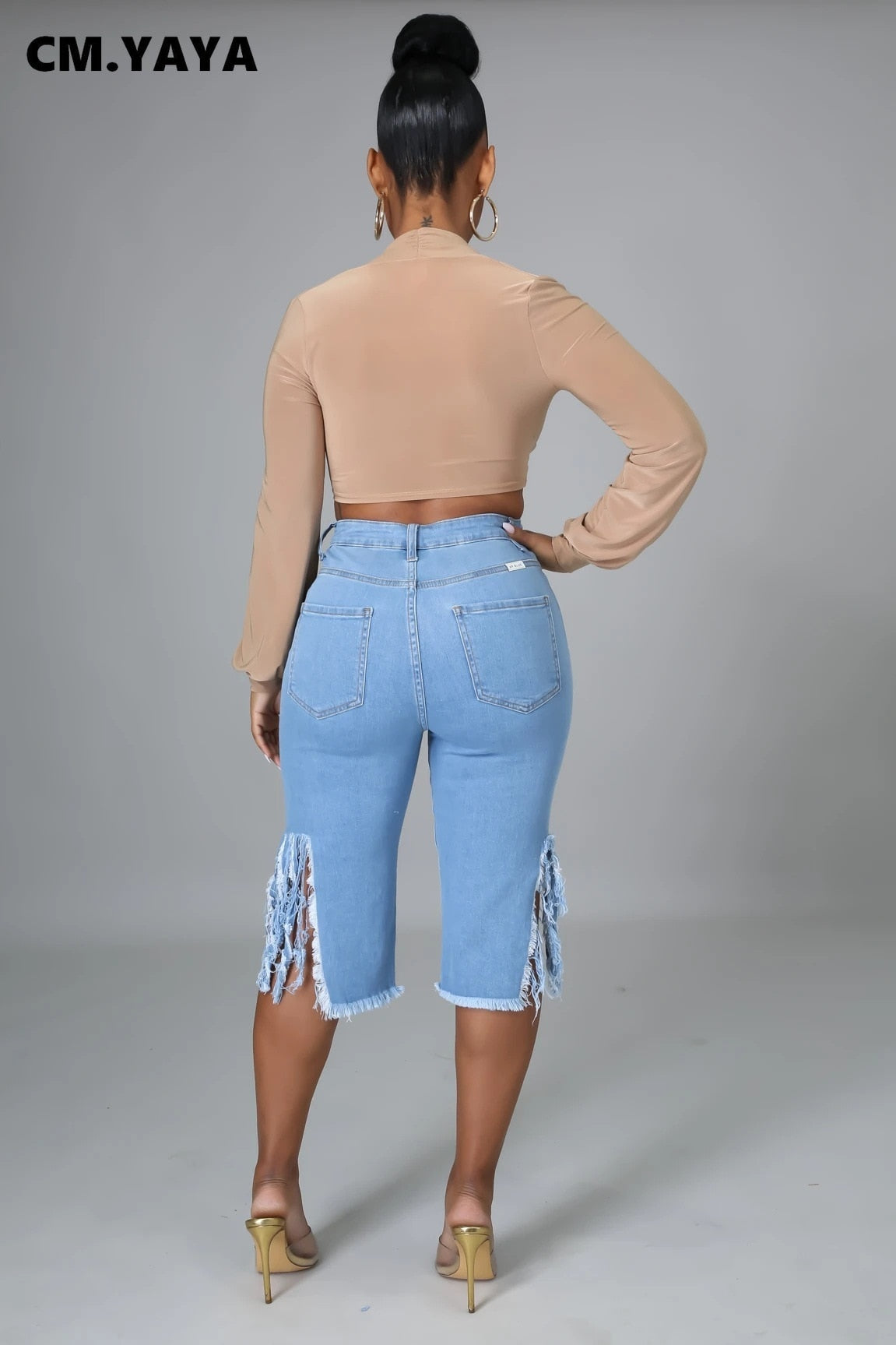 YAYA Women Jeans Hole Ripped