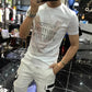 Men vlone Quality Mercerized Cotton V-shaped Pattern Rhinestone 20201 New Street Fashion Style Short-sleeve Male Top Clothes