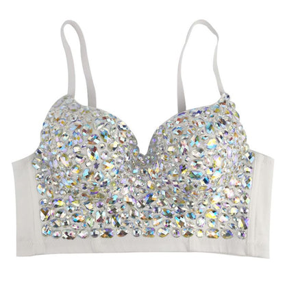 Colored Rhinestone Bustier Crop Top Spaghetti Strap Push Up Corset Vest