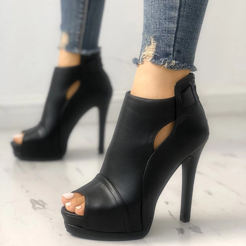 Thin High Heels 11cm Zipper Peep Toe gladiator pumps