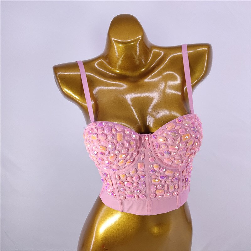 Sexy Sparkle Rhinestones Crop Top Corsets