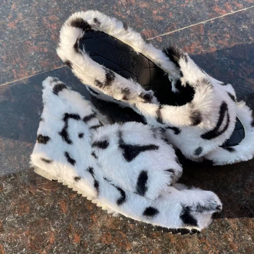 feminine high-heeled fur drag outdoor all-match shoes slippers round head wedges with mink fur ms slippers