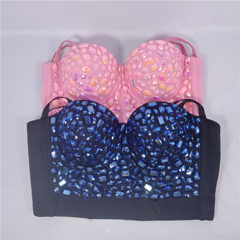 Sexy Sparkle Rhinestones Crop Top Corsets
